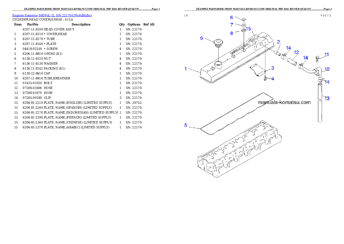 S6D95L-1L S/N 22170-UP Partsbook