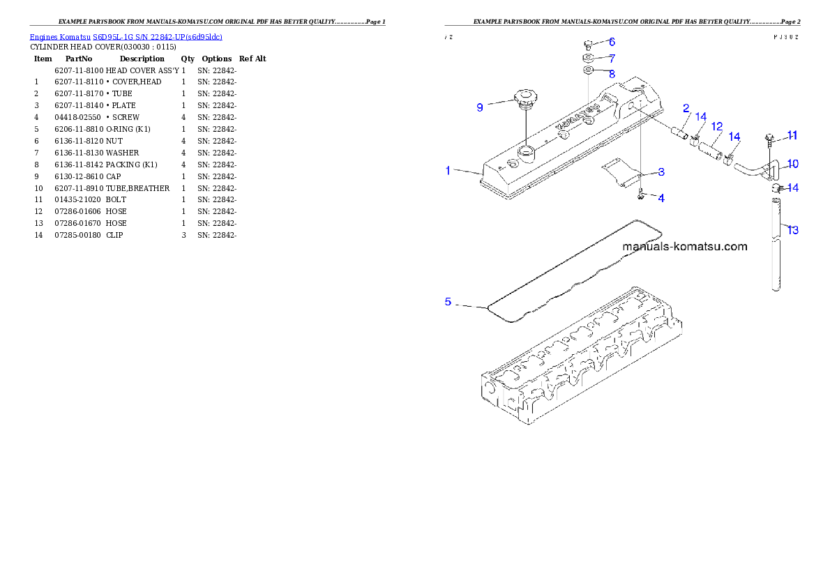 S6D95L-1G S/N 22842-UP Partsbook