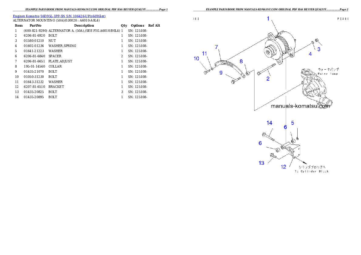 S6D95L-1PP-SN S/N 106426-UP Partsbook