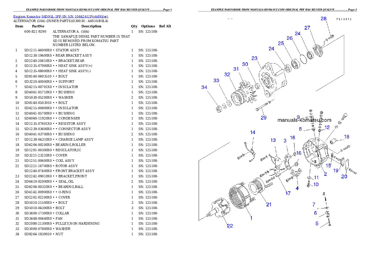 S6D95L-1PP-SN S/N 106426-UP Partsbook