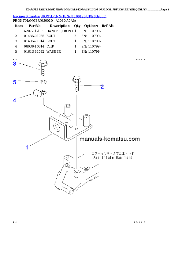 S6D95L-1NN-18 S/N 106426-UP Partsbook