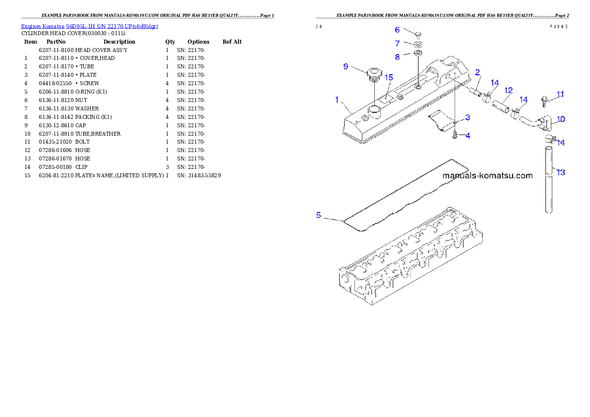 S6D95L-1H S/N 22170-UP Partsbook