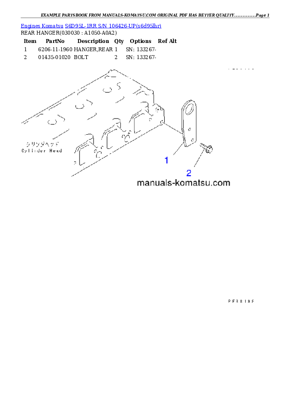 S6D95L-1RR S/N 106426-UP Partsbook