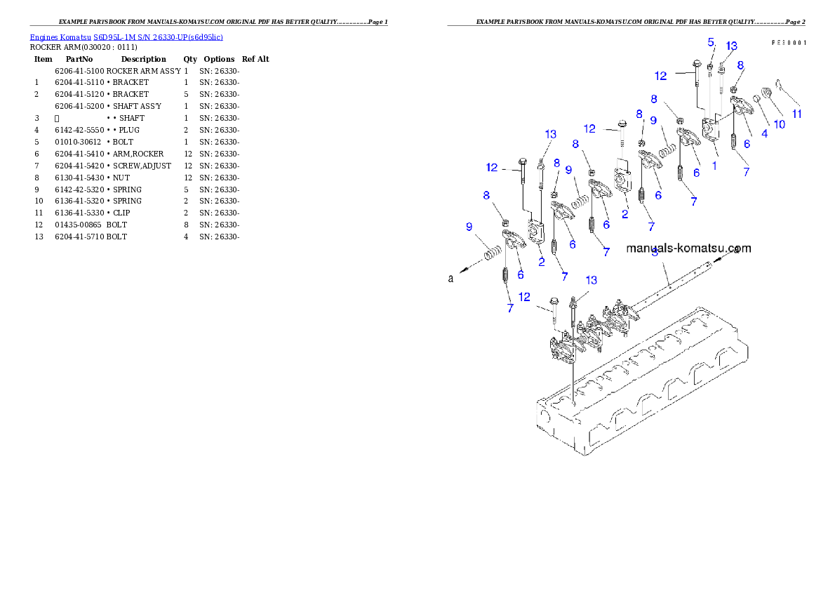 S6D95L-1M S/N 26330-UP Partsbook