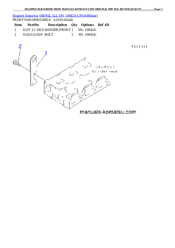 S6D95L-1LL S/N 106426-UP Partsbook