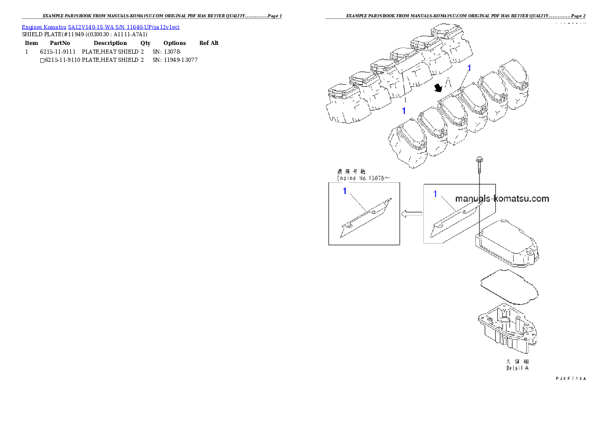 SA12V140-1S-WA S/N 11640-UP Partsbook