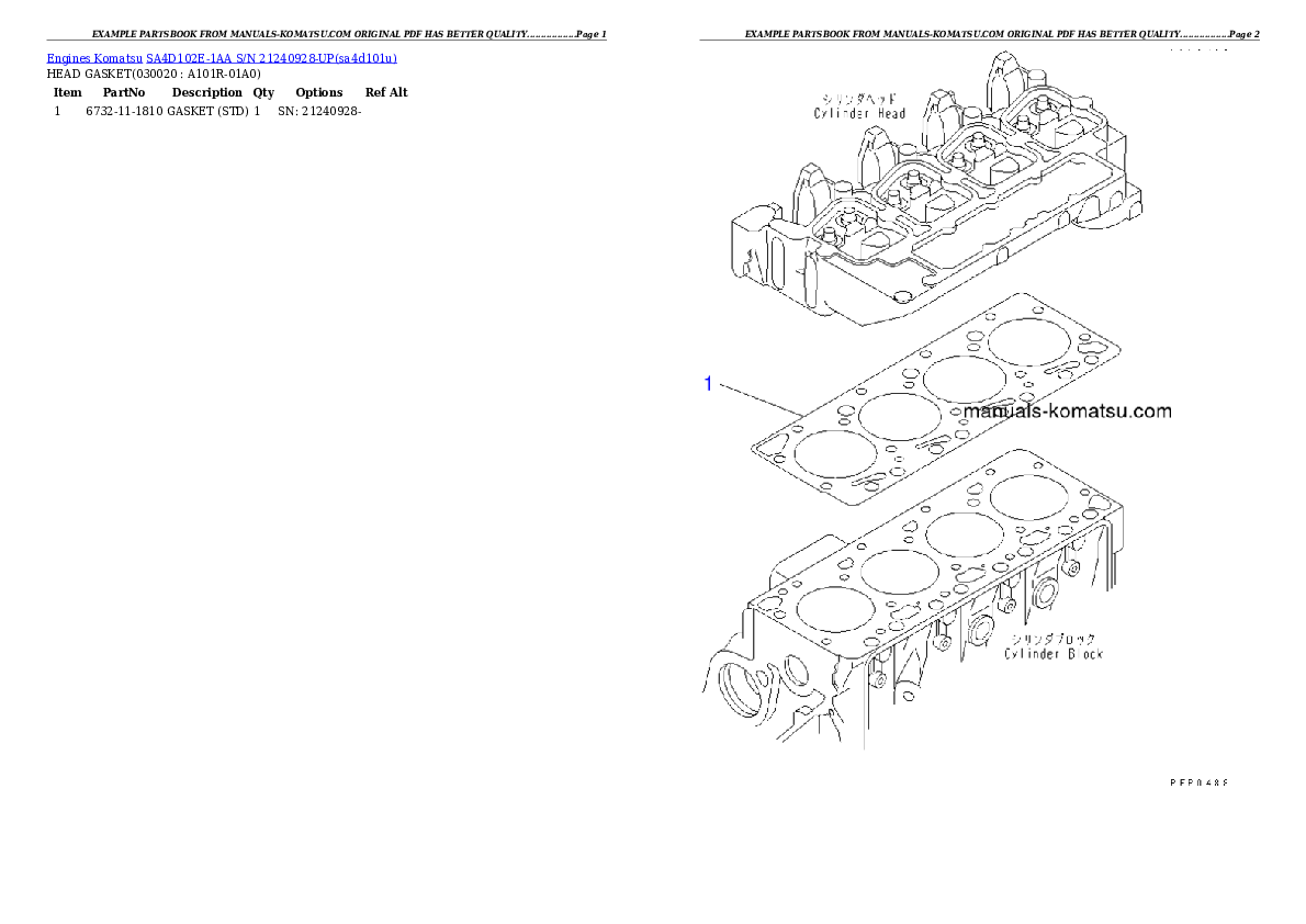 SA4D102E-1AA S/N 21240928-UP Partsbook