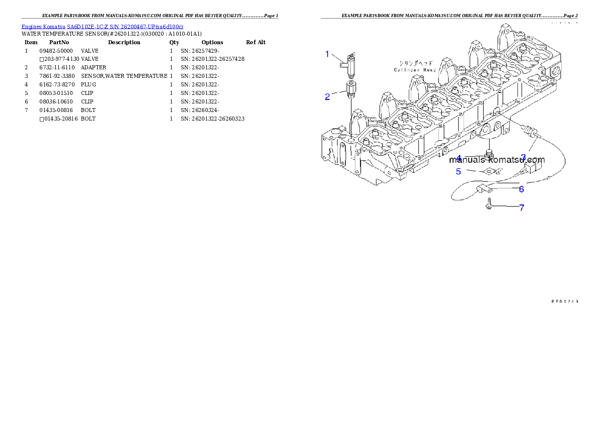 SA6D102E-1C-Z S/N 26200467-UP Partsbook