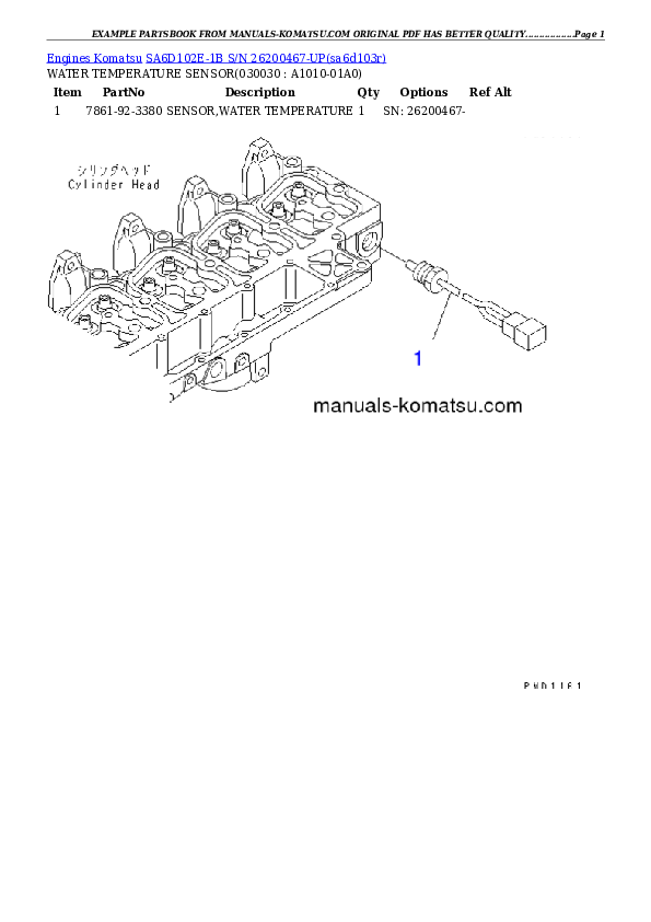 SA6D102E-1B S/N 26200467-UP Partsbook