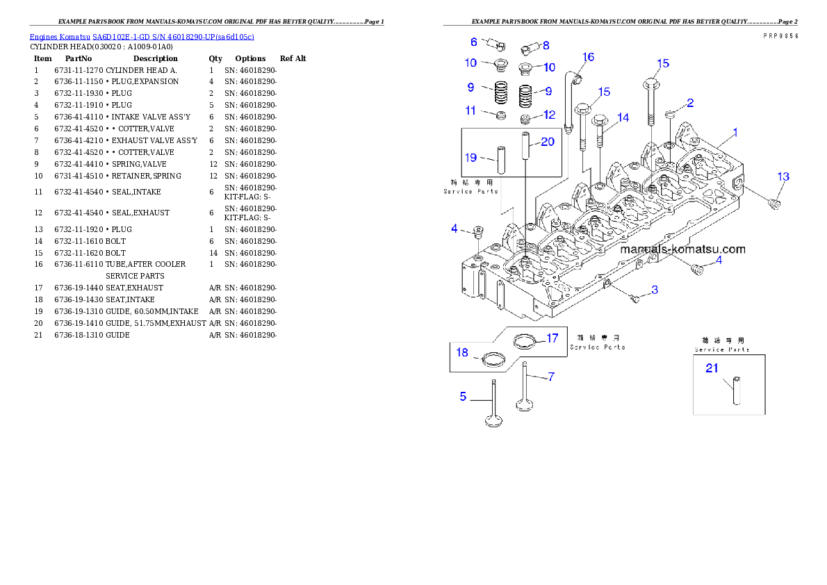 SA6D102E-1-GD S/N 46018290-UP Partsbook