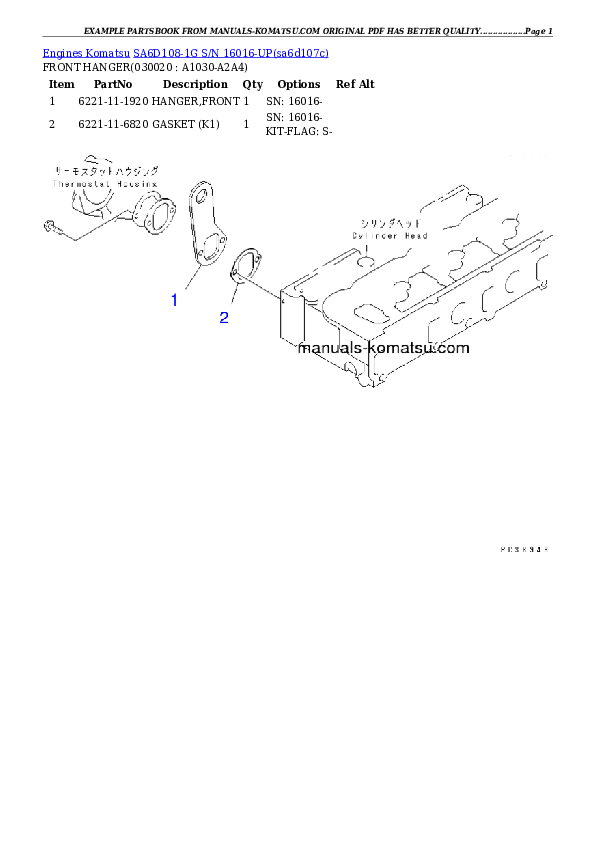 SA6D108-1G S/N 16016-UP Partsbook