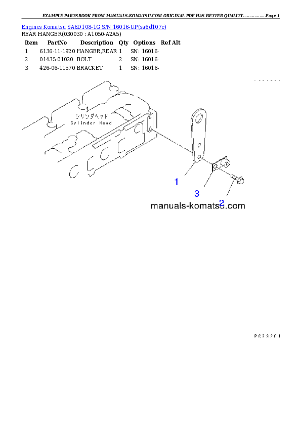 SA6D108-1G S/N 16016-UP Partsbook