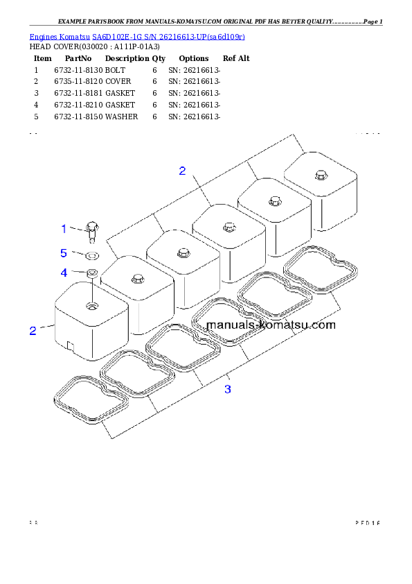 SA6D102E-1G S/N 26216613-UP Partsbook