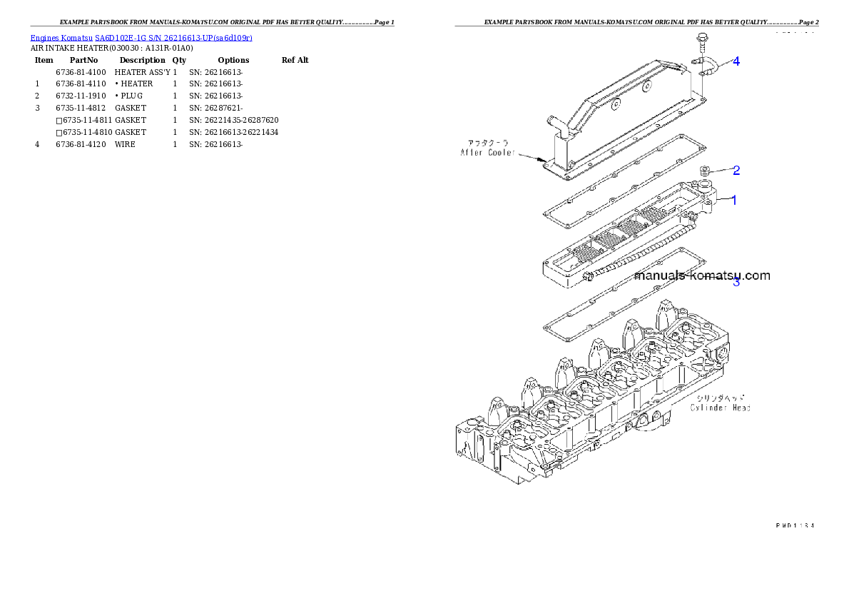 SA6D102E-1G S/N 26216613-UP Partsbook