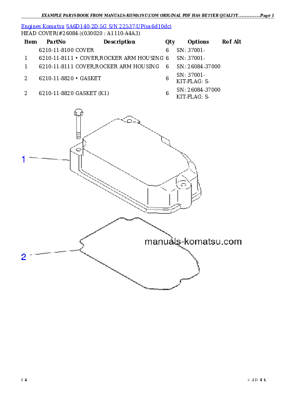 SA6D140-2D-5G S/N 22537-UP Partsbook