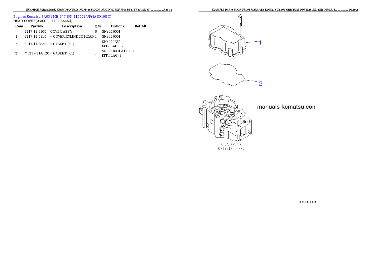 SA6D140E-3J-7 S/N 110001-UP Partsbook