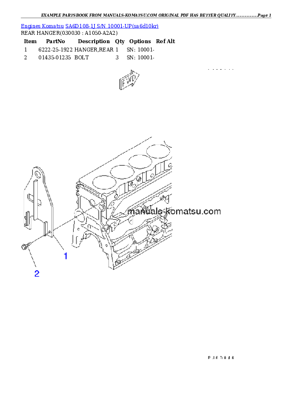 SA6D108-1J S/N 10001-UP Partsbook