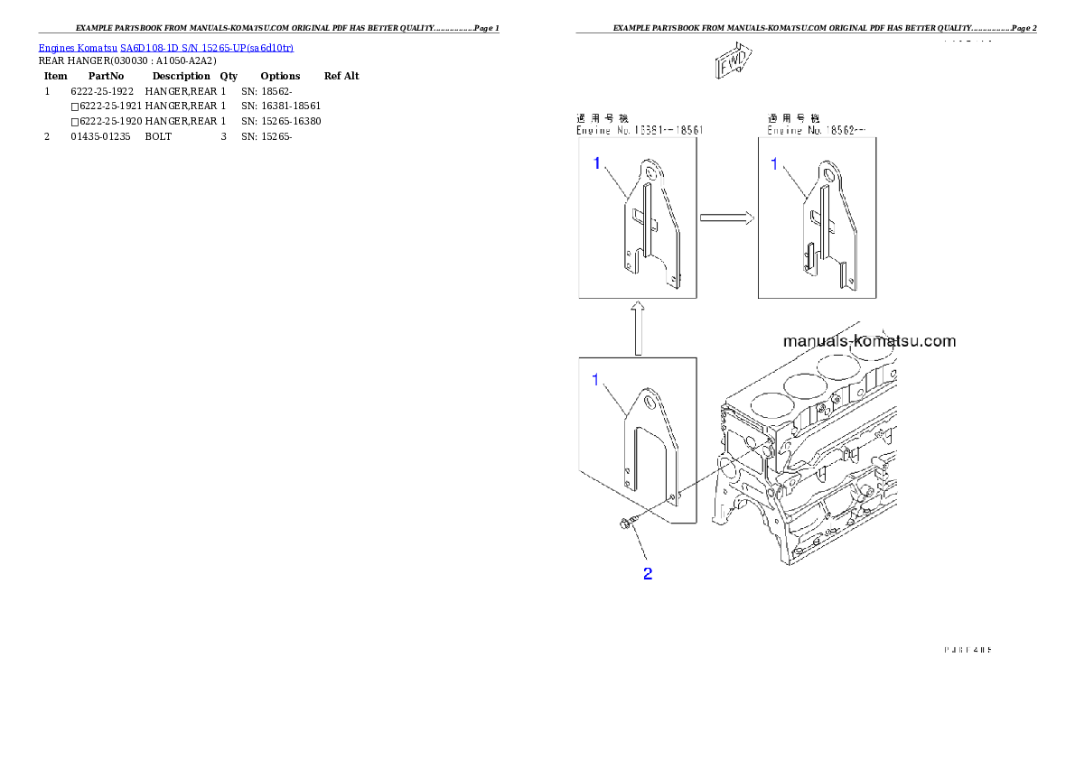 SA6D108-1D S/N 15265-UP Partsbook