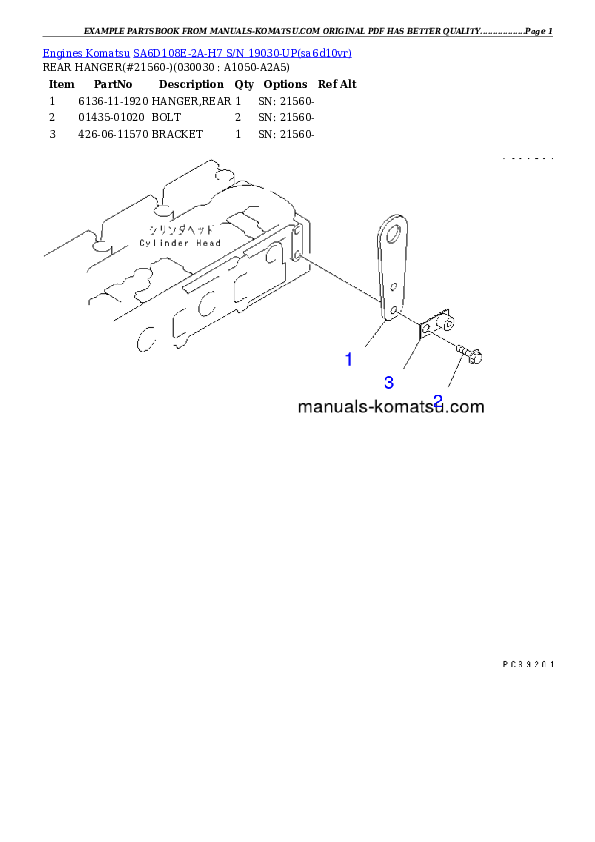 SA6D108E-2A-H7 S/N 19030-UP Partsbook