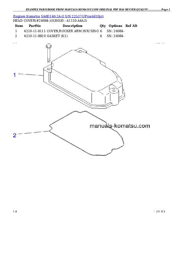 SA6D140-2A-G S/N 22537-UP Partsbook