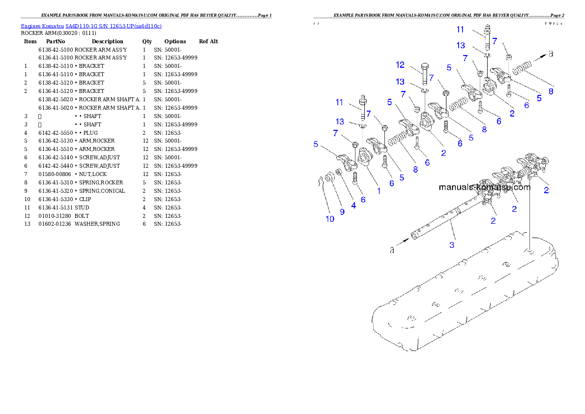 SA6D110-1G S/N 12653-UP Partsbook