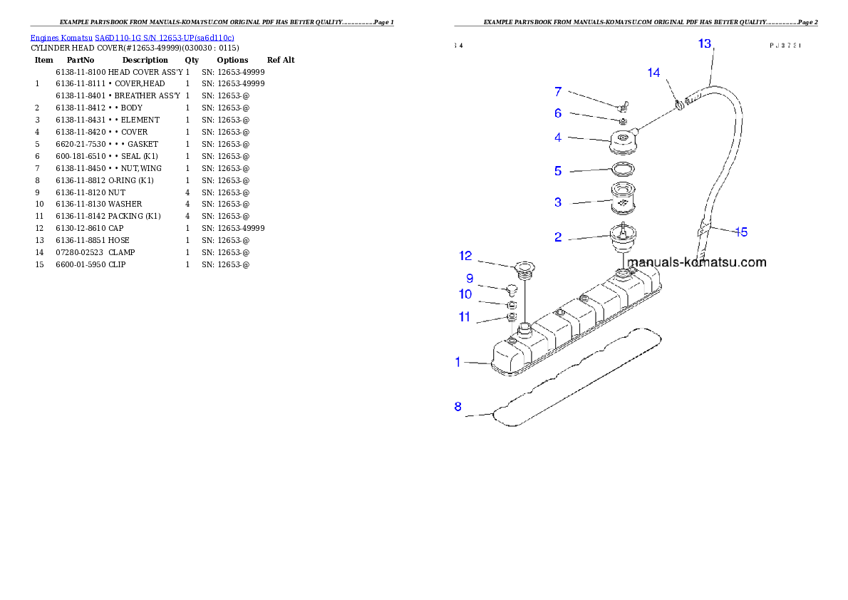 SA6D110-1G S/N 12653-UP Partsbook