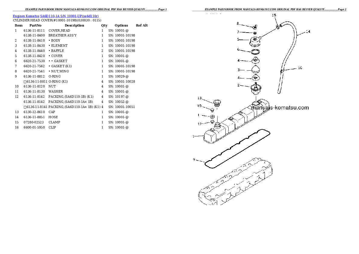 SA6D110-1A S/N 10001-UP Partsbook