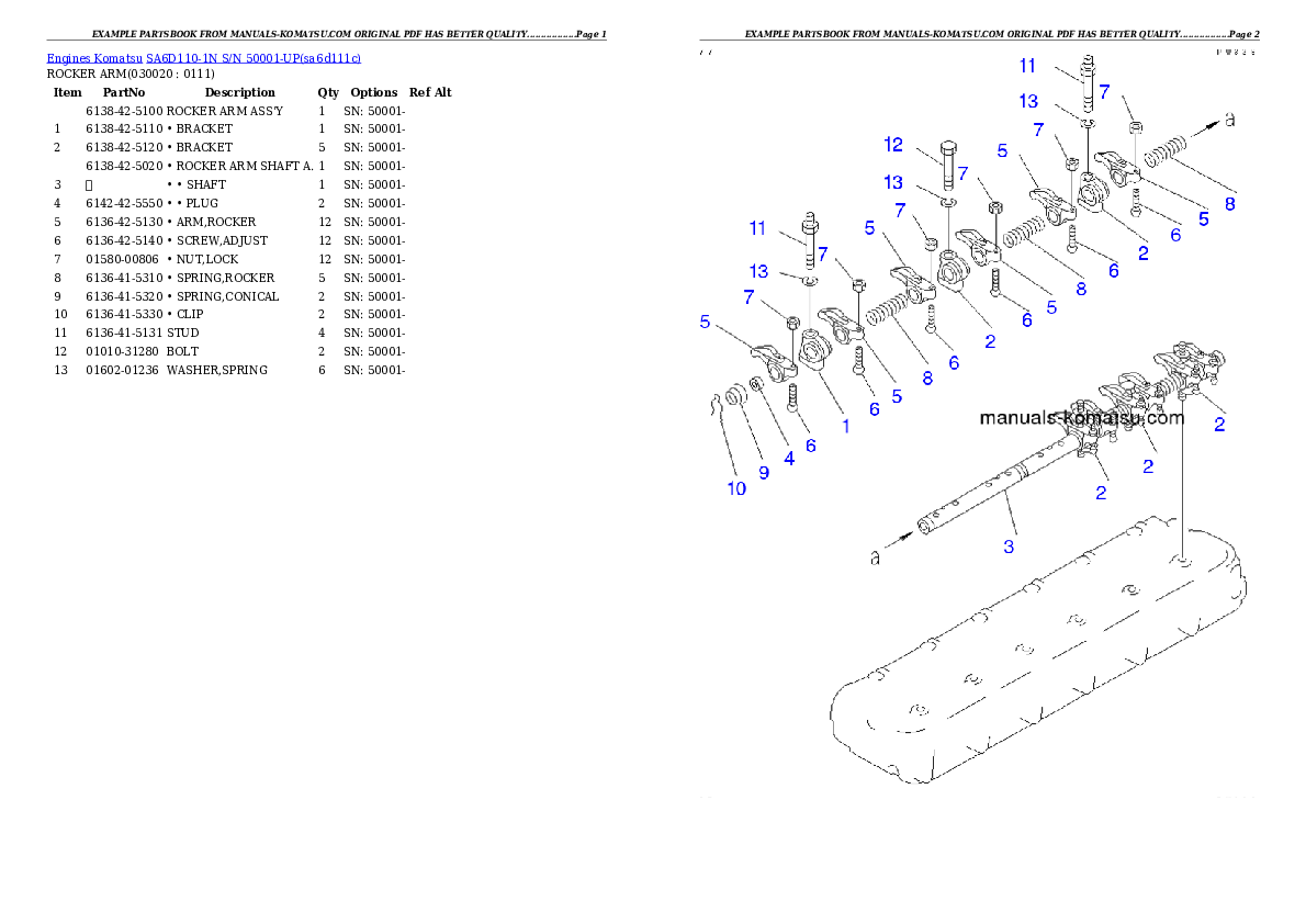 SA6D110-1N S/N 50001-UP Partsbook