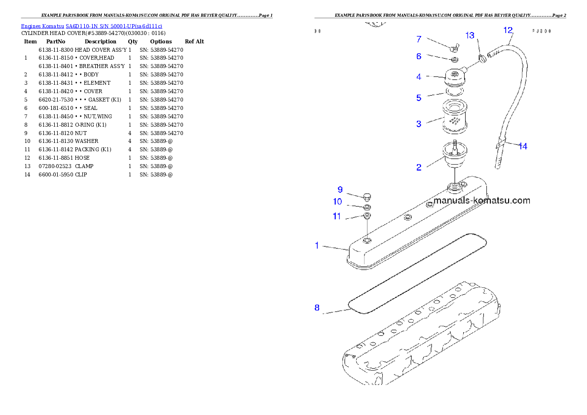 SA6D110-1N S/N 50001-UP Partsbook