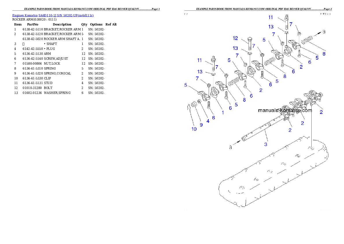 SA6D110-1J S/N 50202-UP Partsbook