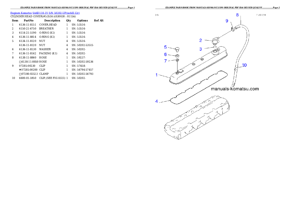 SA6D110-1V S/N 50202-UP Partsbook