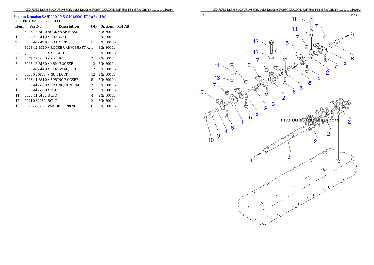 SA6D110-1P-B S/N 50001-UP Partsbook