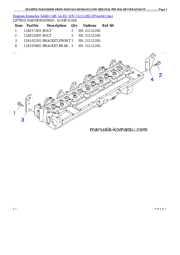 SA6D114E-1A-KU S/N 21212392-UP Partsbook