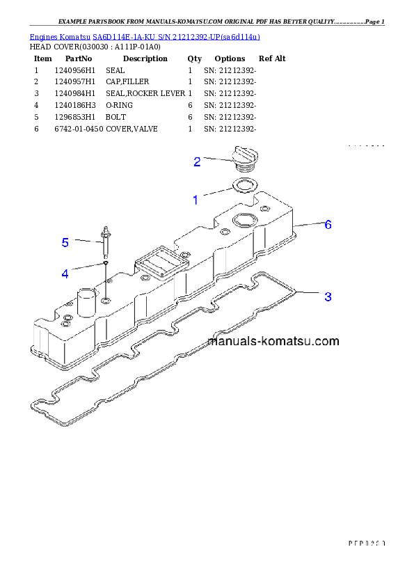 SA6D114E-1A-KU S/N 21212392-UP Partsbook