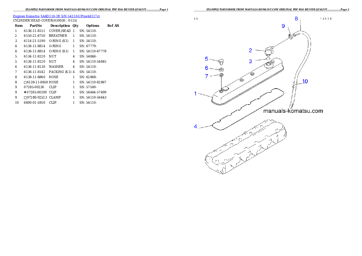 SA6D110-1R S/N 54110-UP Partsbook