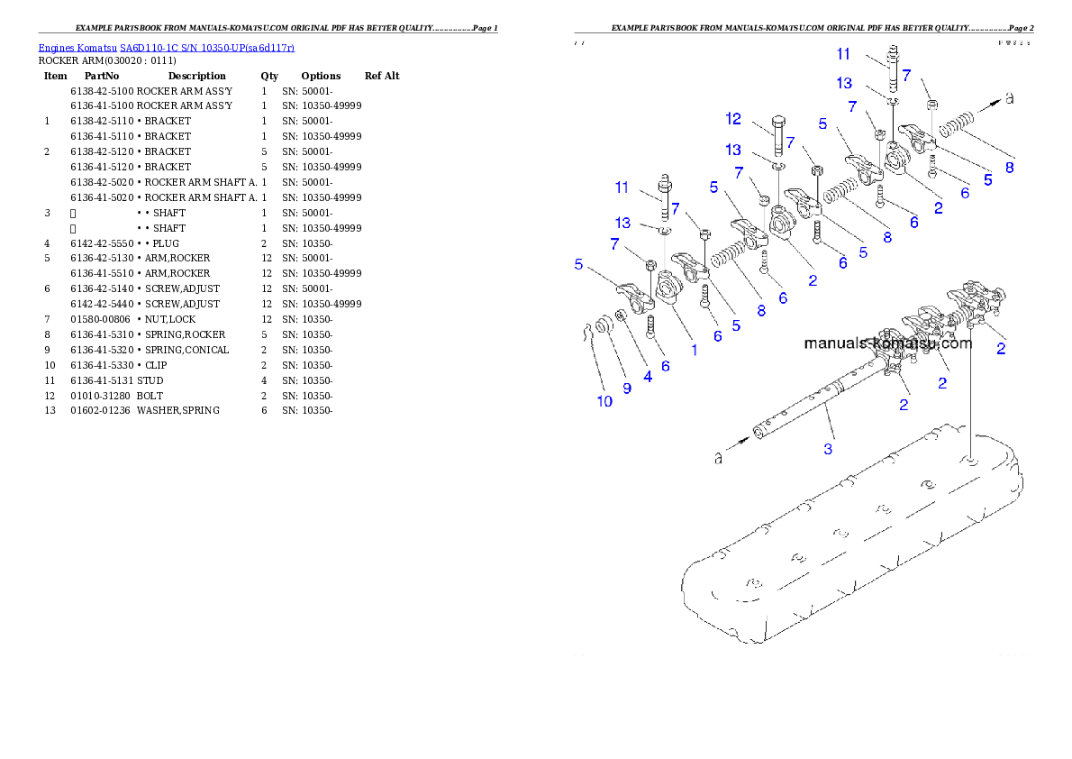 SA6D110-1C S/N 10350-UP Partsbook