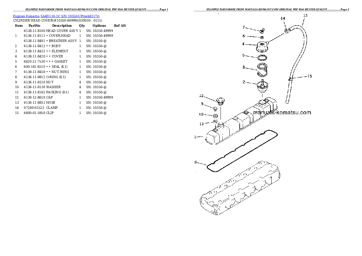 SA6D110-1C S/N 10350-UP Partsbook