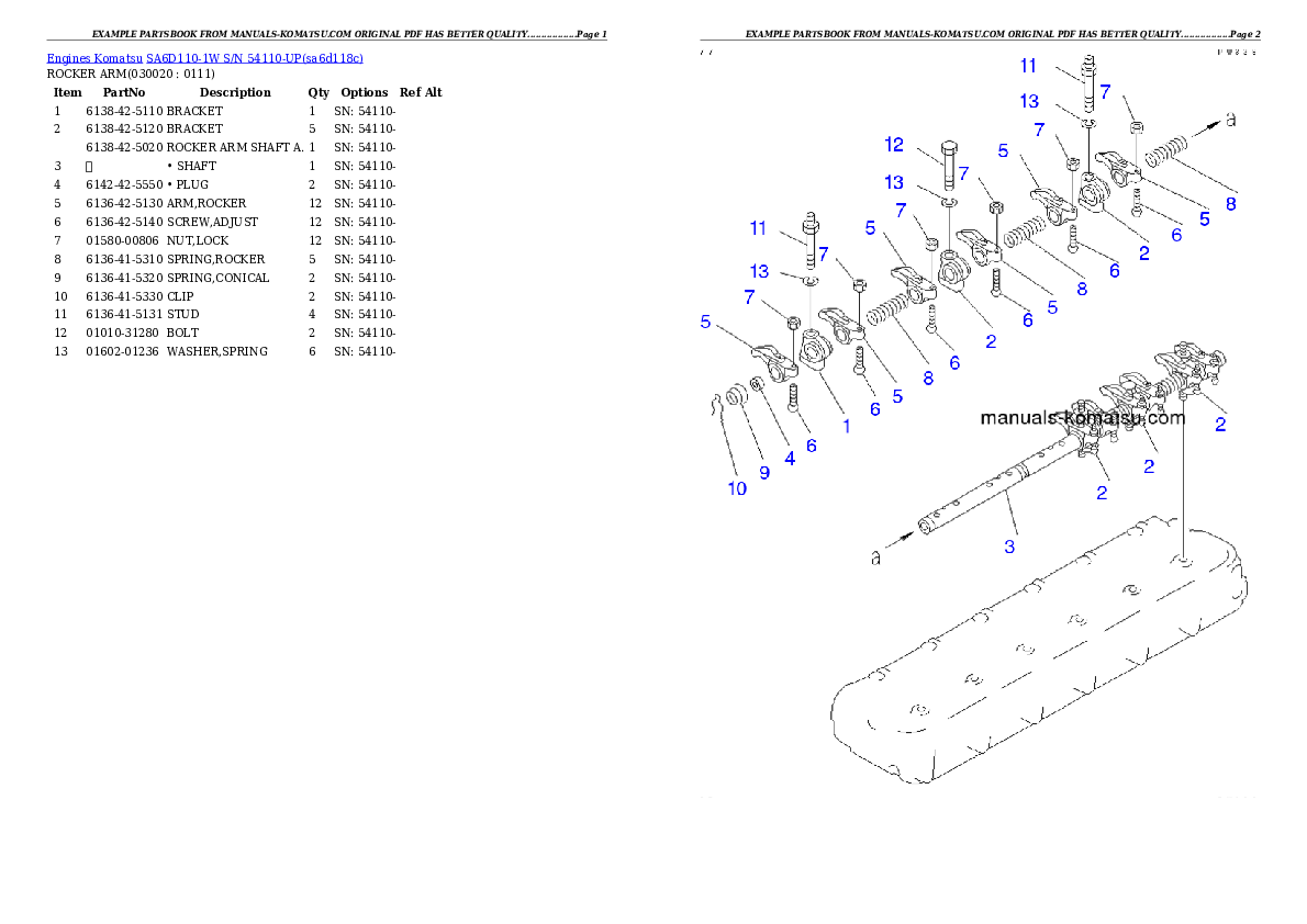 SA6D110-1W S/N 54110-UP Partsbook