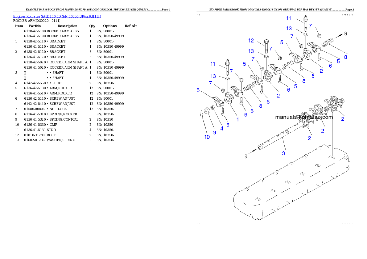 SA6D110-1D S/N 10350-UP Partsbook