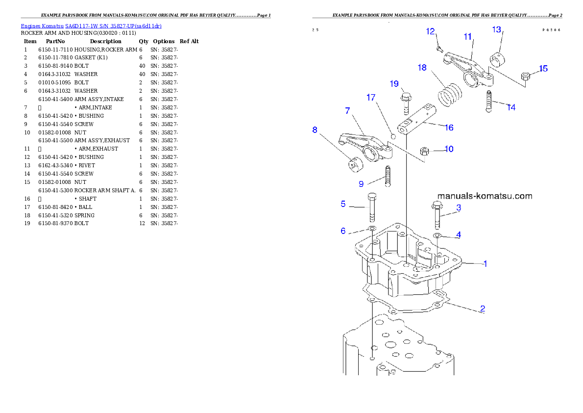 SA6D117-1W S/N 35827-UP Partsbook