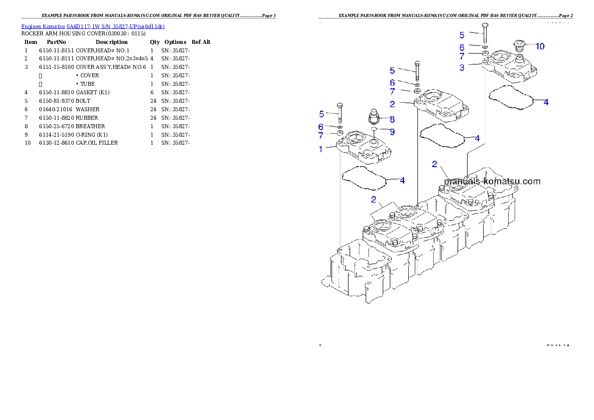 SA6D117-1W S/N 35827-UP Partsbook