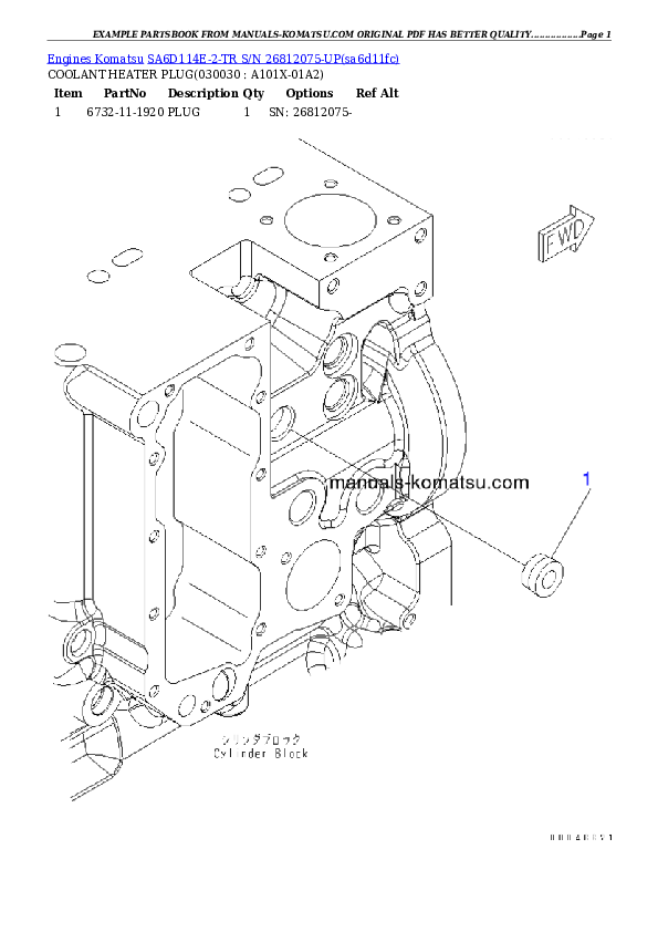 SA6D114E-2-TR S/N 26812075-UP Partsbook