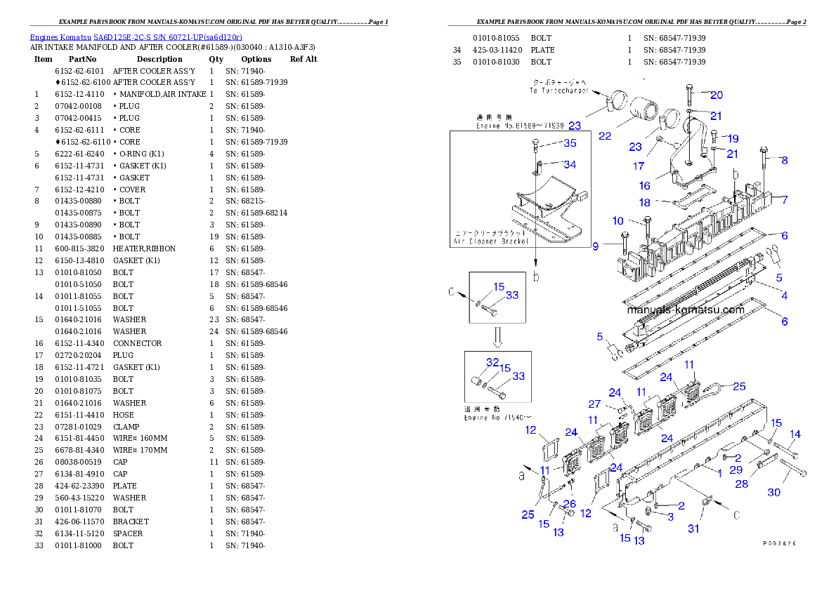 SA6D125E-2C-S S/N 60721-UP Partsbook