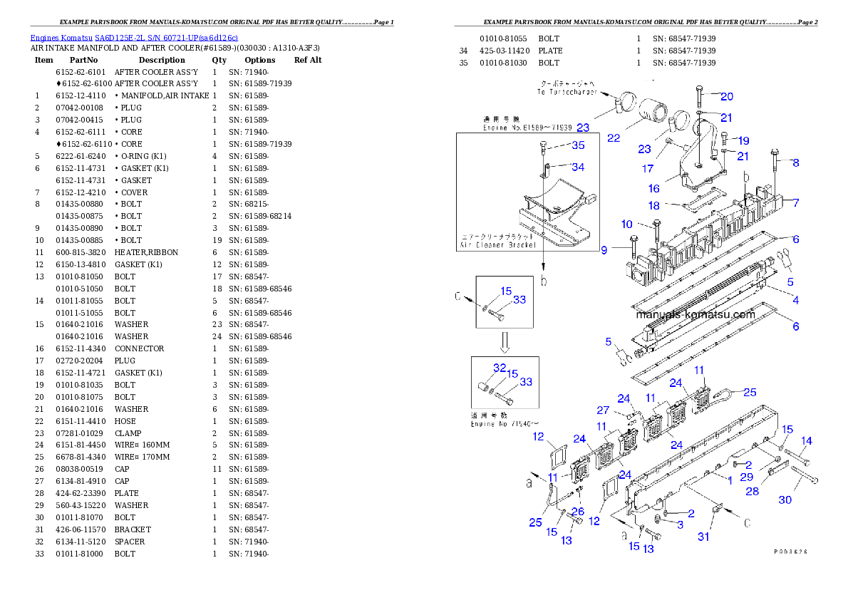 SA6D125E-2L S/N 60721-UP Partsbook