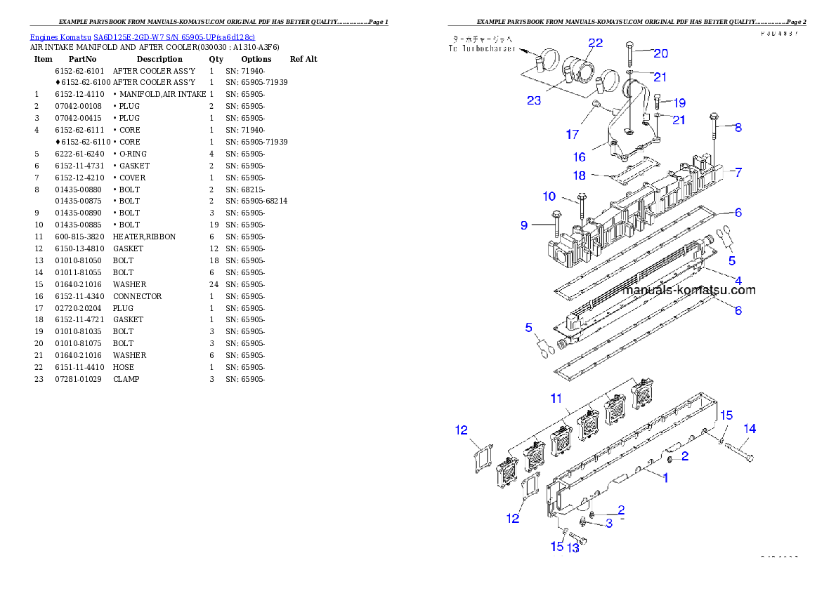 SA6D125E-2GD-W7 S/N 65905-UP Partsbook