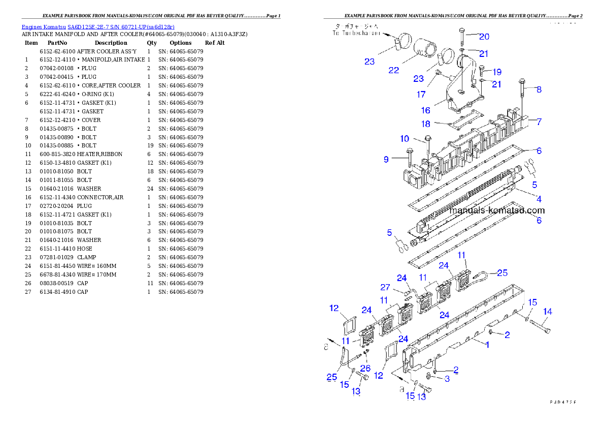 SA6D125E-2E-7 S/N 60721-UP Partsbook