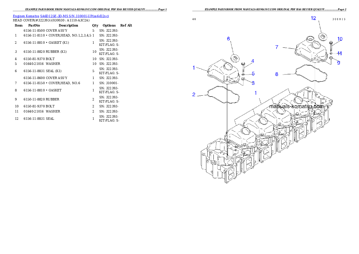 SA6D125E-3D-MS S/N 310001-UP Partsbook