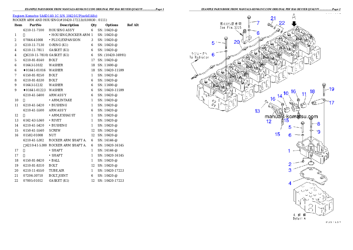 SA6D140-1C S/N 10420-UP Partsbook