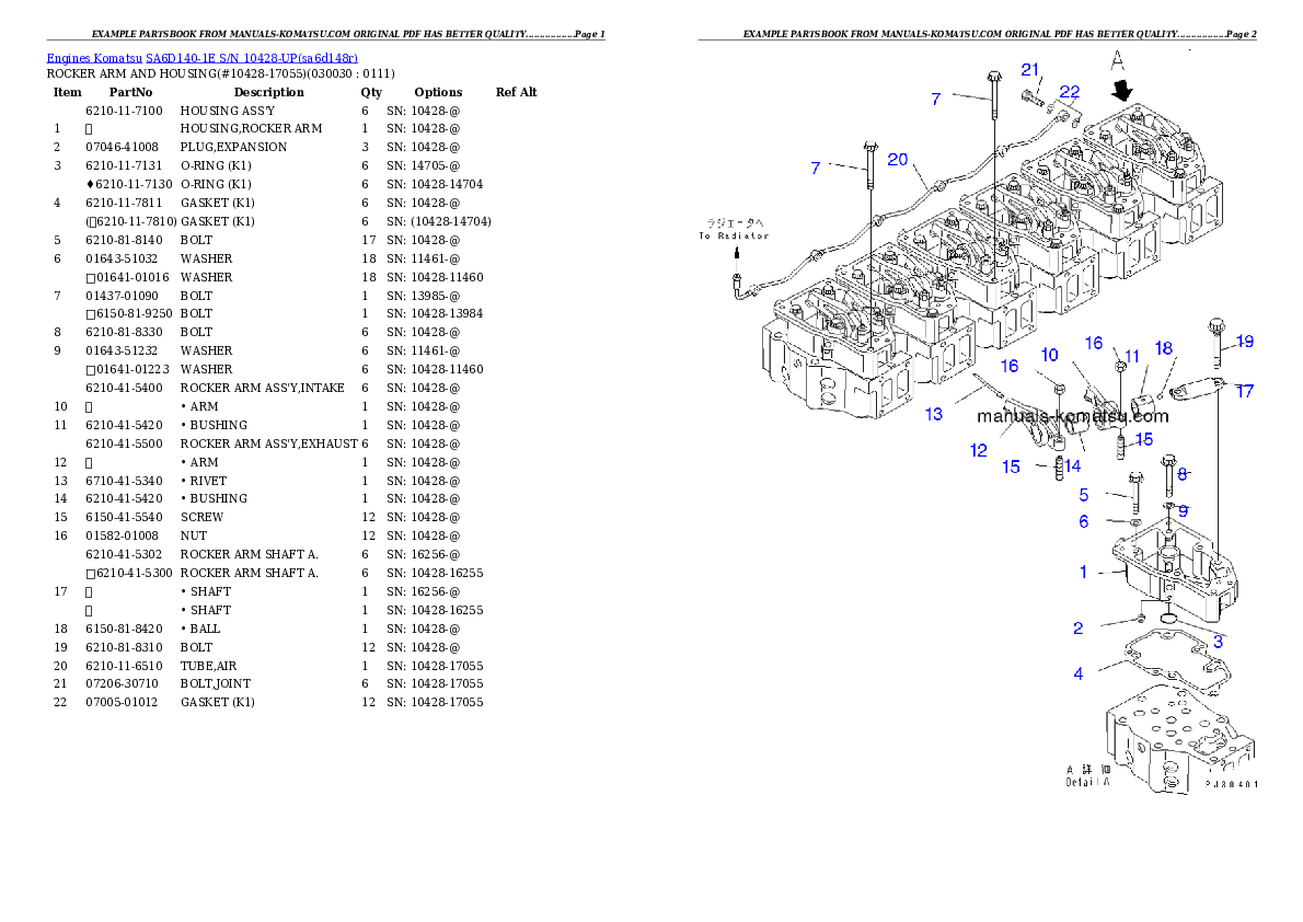 SA6D140-1E S/N 10428-UP Partsbook