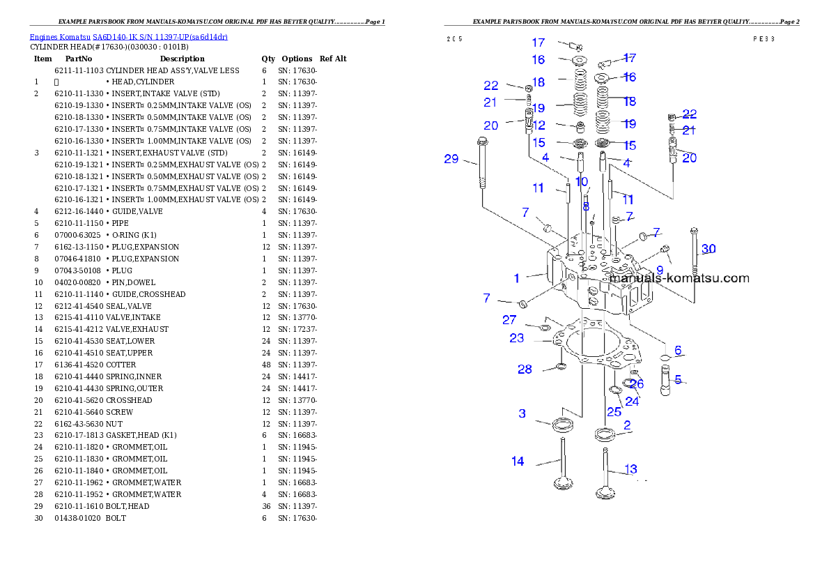 SA6D140-1K S/N 11397-UP (Front Engine) Partsbook